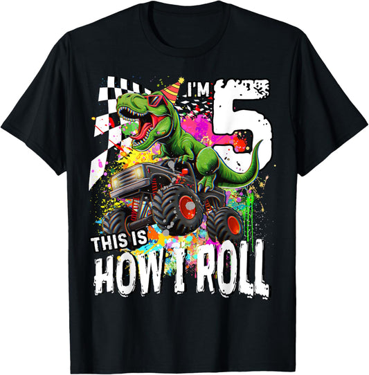 Birthday Monster Truck Dinosaur 5th years old Monster Truck T-Shirt