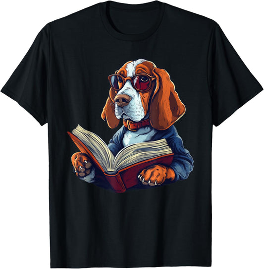 Cute Dog Basset Hound Reading Book T-Shirt
