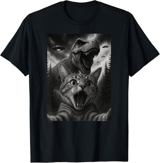 Funny Cat Selfie Trex Dinosaur Animal Lover Mom Dad Kids T-Shirt