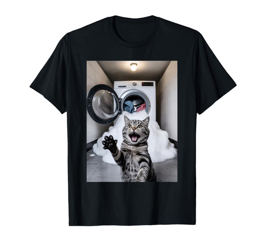 Funny Scared Cat Selfie Laundry Cat Meme Men Women T-Shirt
