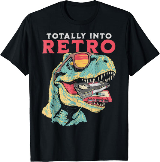 Totally Into Retro Dinosaur T rex VHS Cassette Tape Vintage T-Shirt