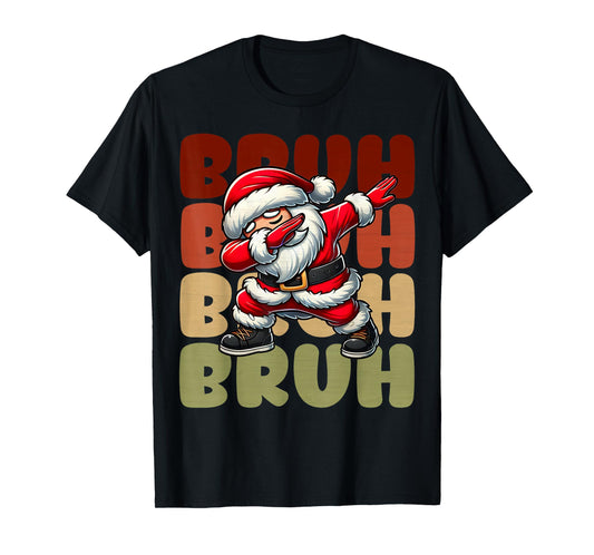 Bruh Christmas Funny Dabbing Santa Claus Kids Boys Xmas T-Shirt