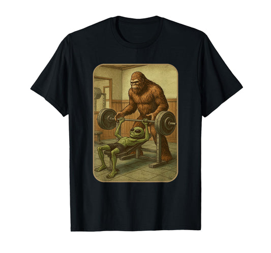 Gym Shirt Men Women Weightlifting Bigfoot Alien T-Shirt