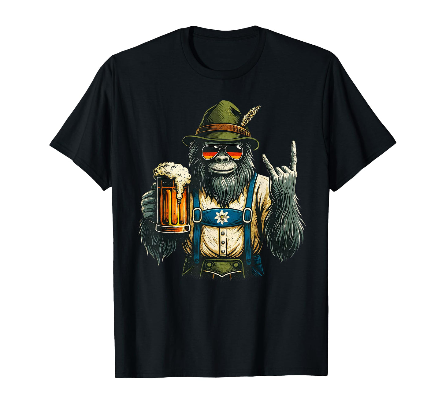 German Bigfoot Sasquatch Beer Lederhose Funny Oktoberfest T-Shirt