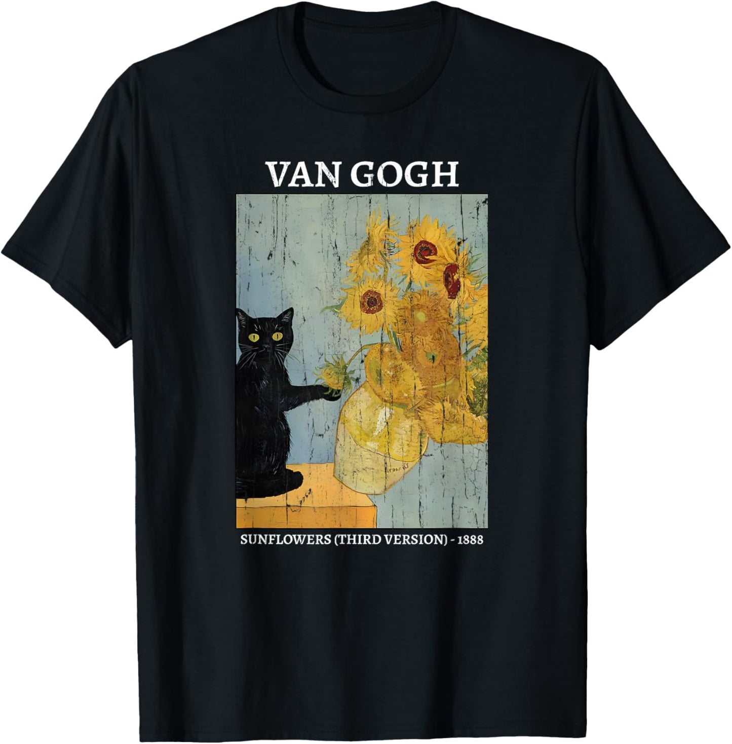Black Cat Van Gogh Sunflowers T-Shirt