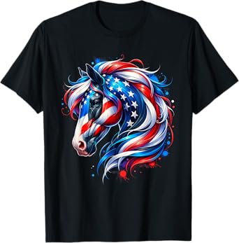 Horse 4th Of July Patriotic Horse Lover US USA American Flag T-Shirt