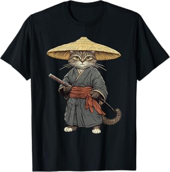 Cat Dressed As A Samurai Men Women Kids T-Shirt