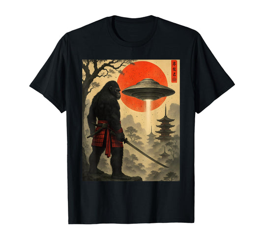 Samurai Bigfoot Japanese UFO Vintage Graphic Funny Art T-Shirt