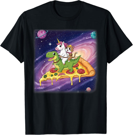 Unicorn Cat Dinosaur Pizza Galaxy Fantasy Cute Animal Lover T-Shirt