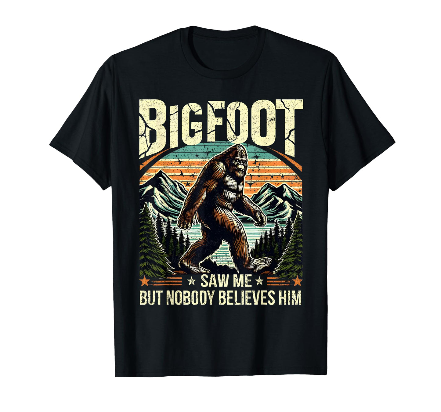 Bigfoot Saw Me Funny Sasquatch Retro Forest Tee T-Shirt