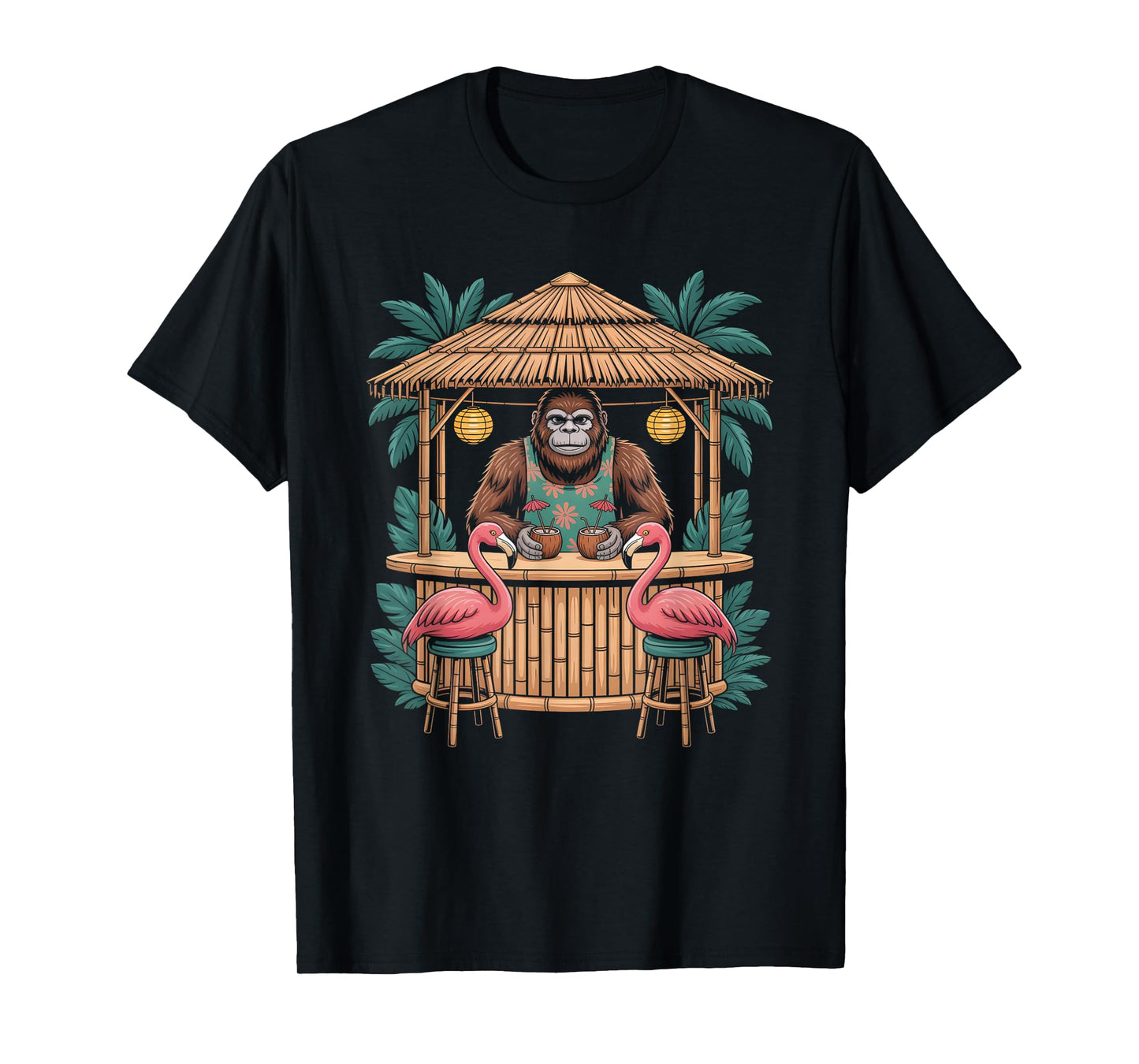 Bigfoot Flamingo Tiki Bar Summer Sun Cocktail Humor T-Shirt