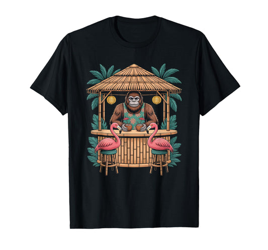 Bigfoot Flamingo Tiki Bar Summer Sun Cocktail Humor T-Shirt