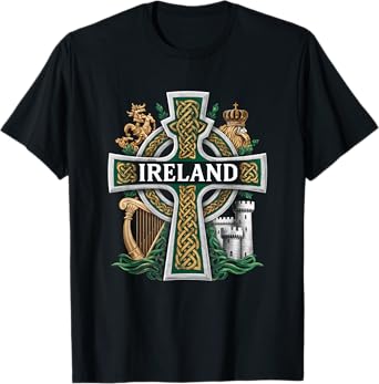 Ireland St Patrick Day Celtic Cross Green Celebration Irish T-Shirt