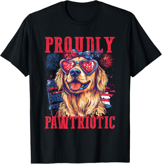 Funny Golden Retriever Proudly Pawtriotic Merica 4th Of July T-Shirt