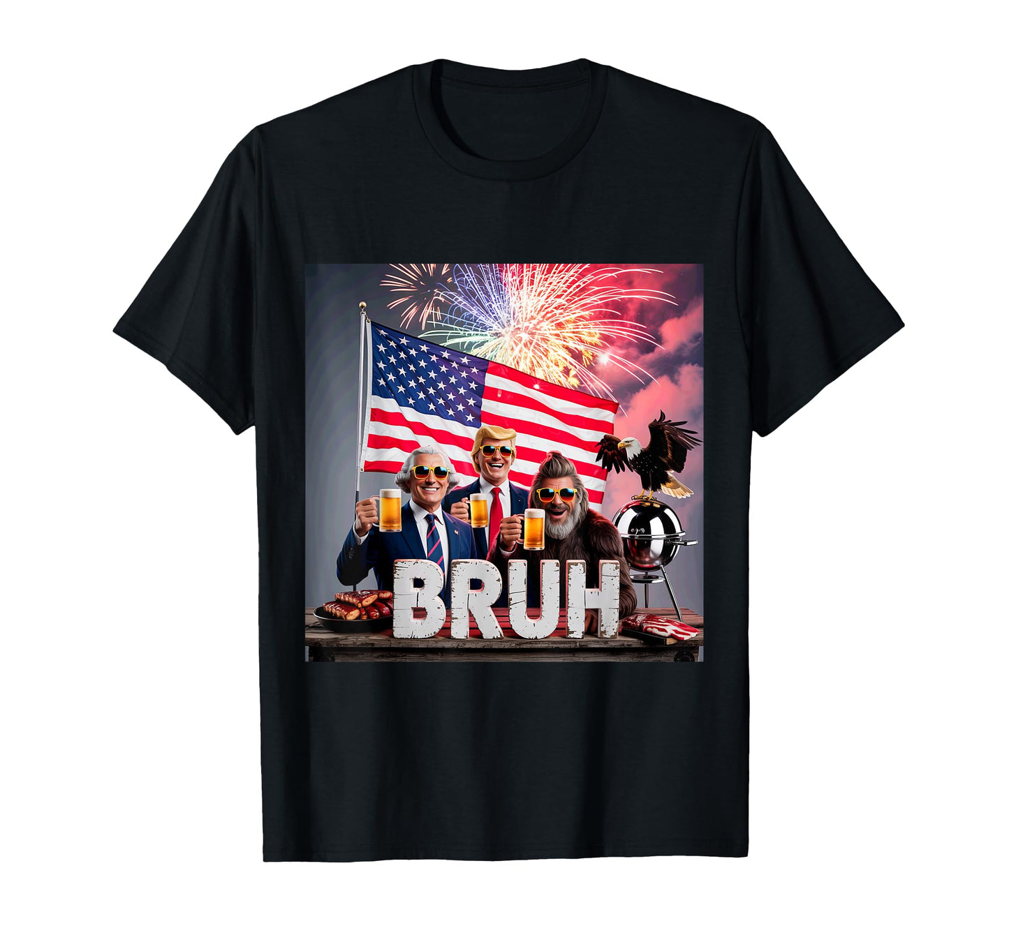 4th of July Brainrot AI Slop Trump George Washington Bigfoot T-Shirt