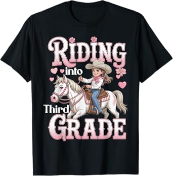 3rd Grade Cowgirl Horse Pont First Day School Girls Third T-Shirt