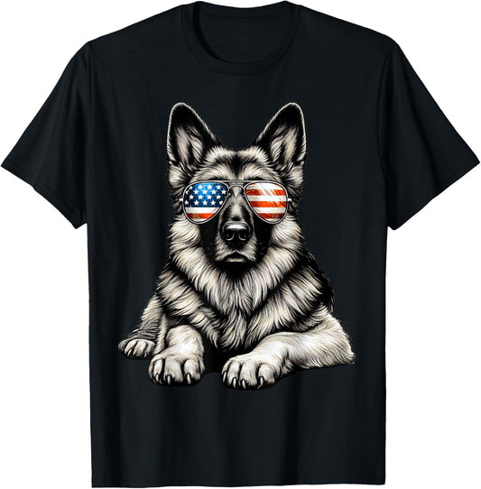 German Shepherd American Flag Sunglasses Patriotic T-Shirt
