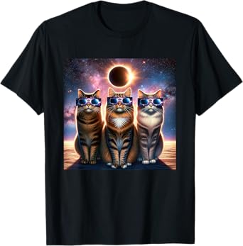 2024 Solar Eclipse Three Cats Wearing Glasses Totality T-Shirt