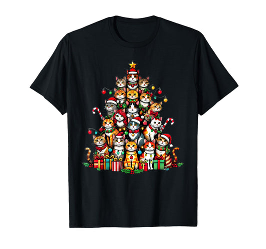Cat Kitten Christmas Tree Funny Cat Xmas T-Shirt