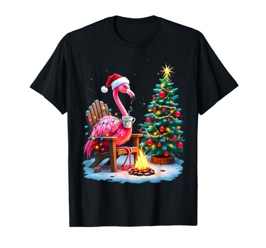 Funny Christmas Flamingo Santa Lights Winter Men Women Kids T-Shirt