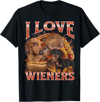 I Love Wieners Funny Offensive Dachshund Bootleg Graphic T-Shirt