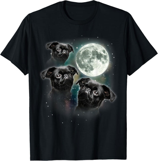 3 Brussels Griffon Moon | Three Brabancon Howling Funny Dog T-Shirt