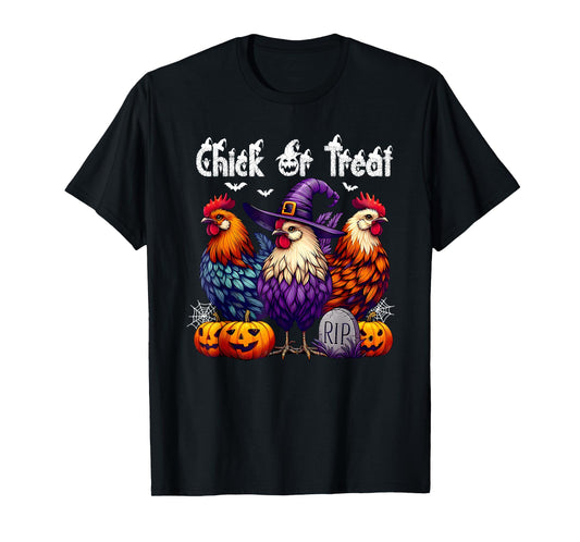 Chick Or Treat Funny Halloween Witch Spooky Cute Chicken T-Shirt