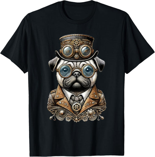 Steampunk Dog Pug Art T-Shirt
