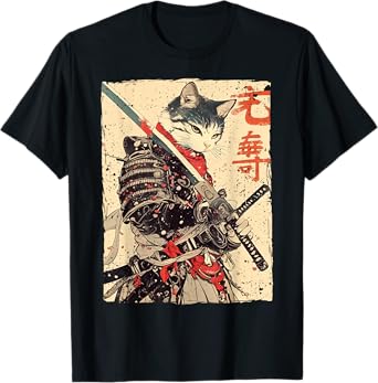 Samurai Cat Warrior Ukiyo Ink Artwork Cat Samurai T-Shirt