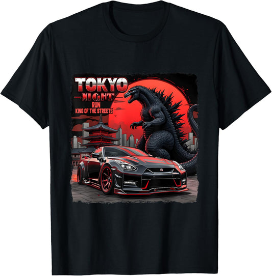 Retro Tokyo Night Run King of the Streets Dinosaur T-Rex T-Shirt