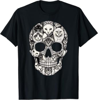 Cat Skull Skeleton Halloween Costume Skull Cat T-Shirt for Men Women Kids