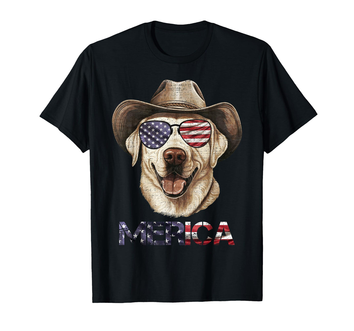 Labrador Dog With Glasses, Merica Lab Dog With USA Flag Women Kids Men T-Shirt