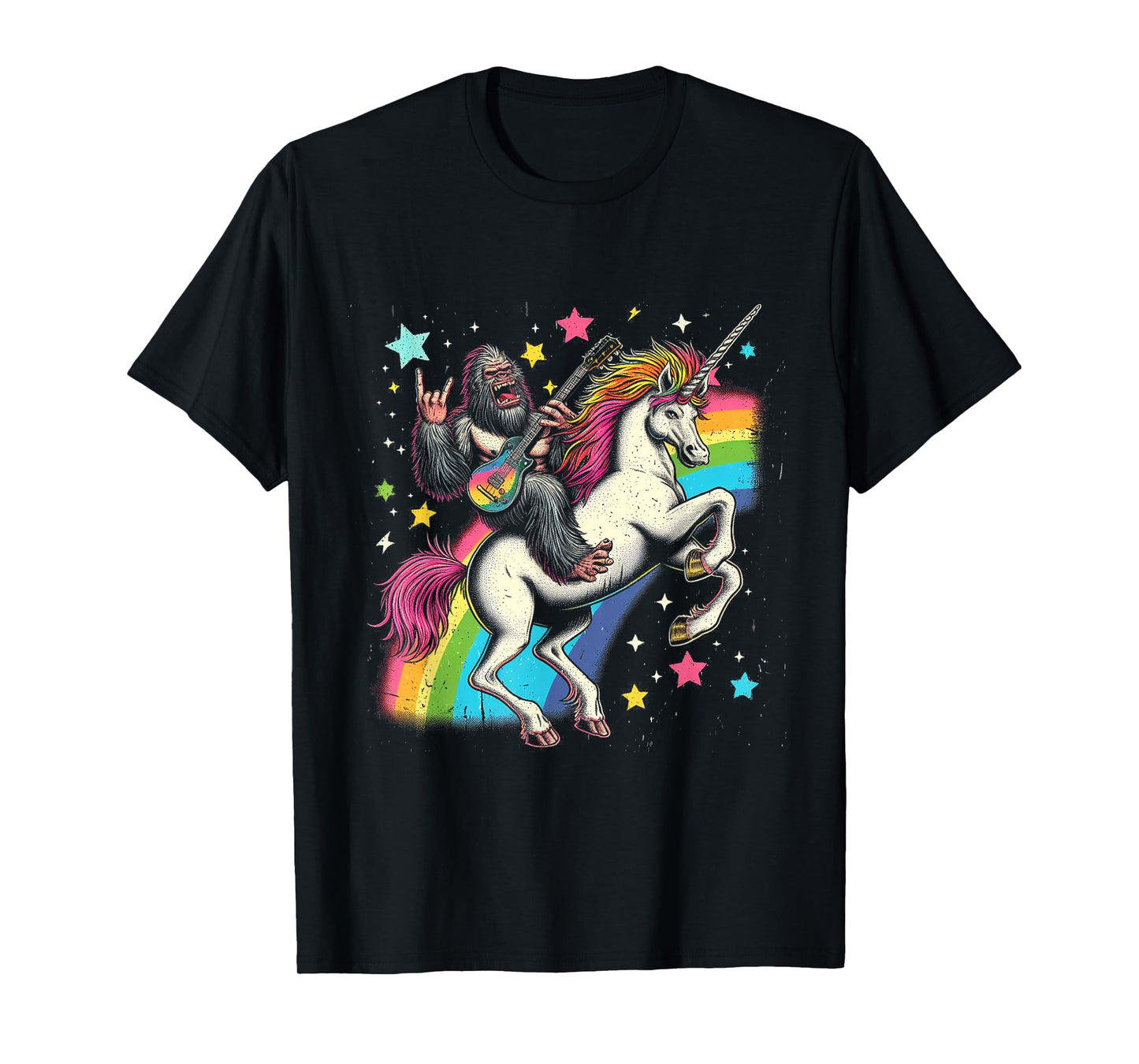 Funny Bigfoot Riding a Rainbow Unicorn T-Shirt