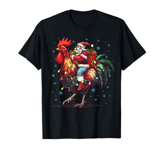 Chicken Lover Xmas Funny Santa Riding Chicken Christmas 2025 T-Shirt