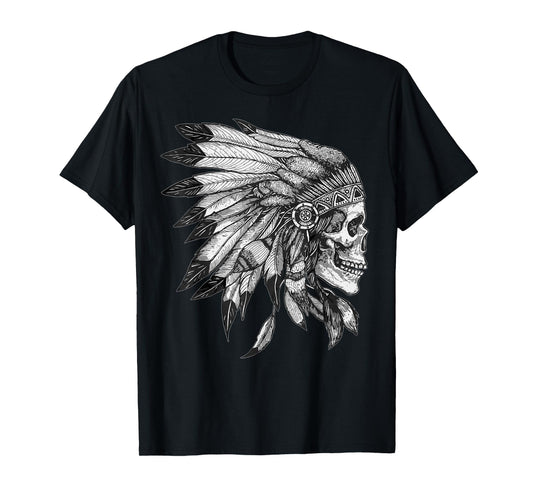 American Motorcycle Skull Native Indian Eagle Chief Vintage T-Shirt