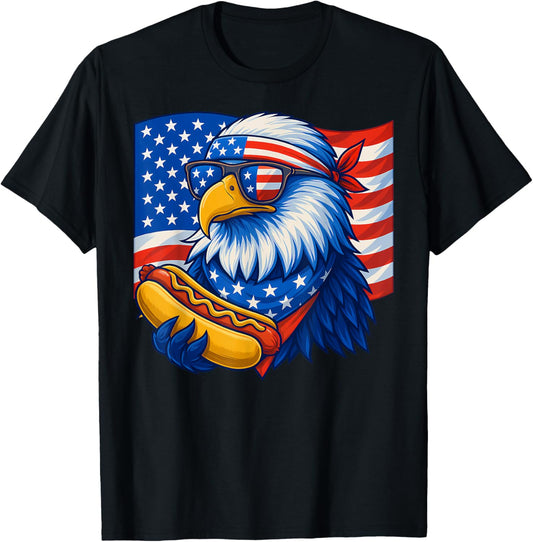 Funny American Flag Bald Eagle Hotdog Patriotic 4th Of July T-Shirt