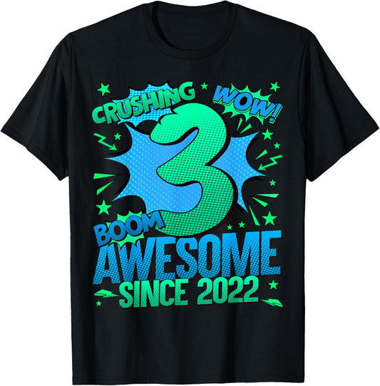 Comics Style 2025 Birthday Gifts HH 3 Year Old Boy Black T-Shirt