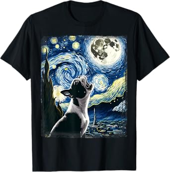 Boston Terrier Dog Art Van Gogh Starry Night Boston Terrier T-Shirt