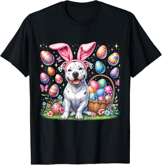 Cute Bunny Pitbull Dog Easter Eggs Basket Easter Day Delight T-Shirt
