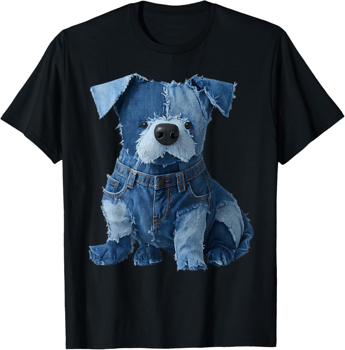 Funny Dogs with Denim Patchwork ART T-Shirt