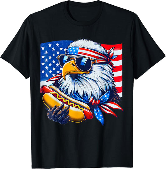 Funny Merica Eagle Hotdog USA Flag 4th Of July Patriotic Men T-Shirt