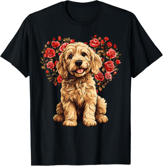 Goldendoodle Valentine’s Day Floral Heart Design Dog Lover T-Shirt