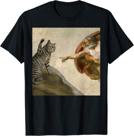 Funny Cat Meme in Creation of Adam Parody T-Shirt