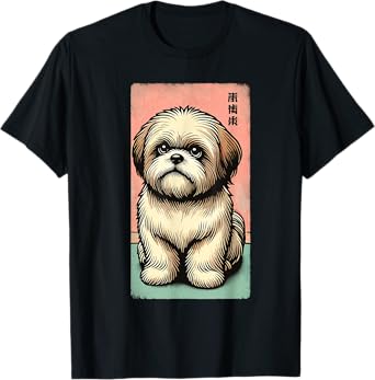 Shih Tzu Dog Vintage Japanese Kanji Art Cute Pet Design T-Shirt