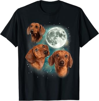 Three Dachshund Moon | Wiener Dog Humorous Doggo Meme Parody T-Shirt for Men Women