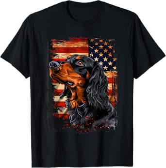 Gordon Setter American Flag T-Shirt for Women Kids Men