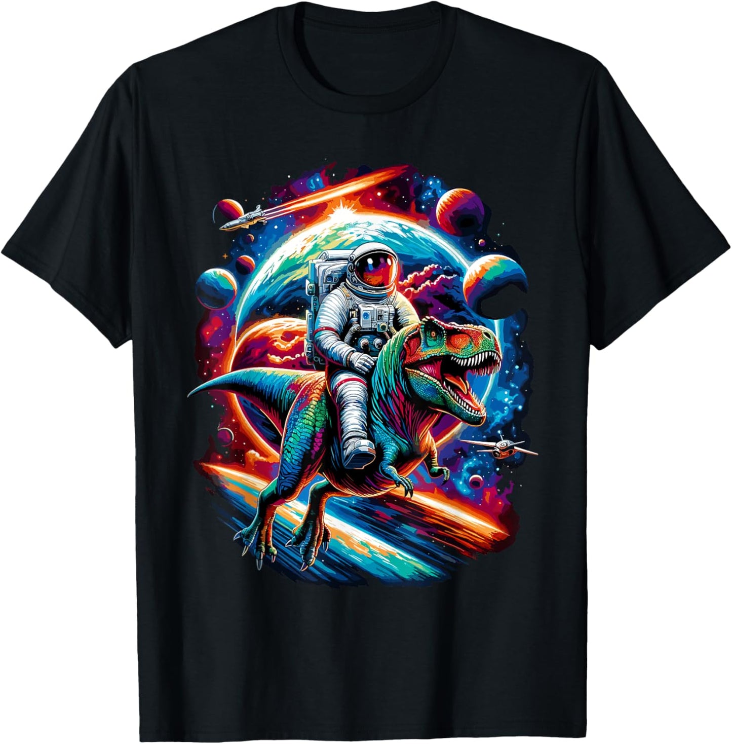 Astronaut Riding T-Rex Dinosaur Space T-Shirt