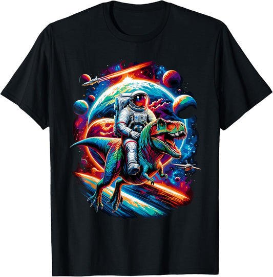 Astronaut Riding T-Rex Dinosaur Space T-Shirt