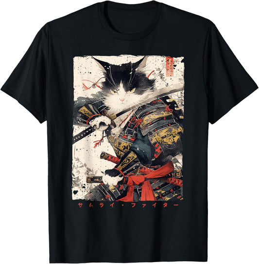 Samurai Cat Warrior Ukiyo Ink Artwork Cat Samurai T-Shirt