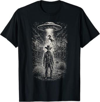 Alien Cowboy UFO Abduction Western Sci-Fi Funny Space Grunge T-Shirt